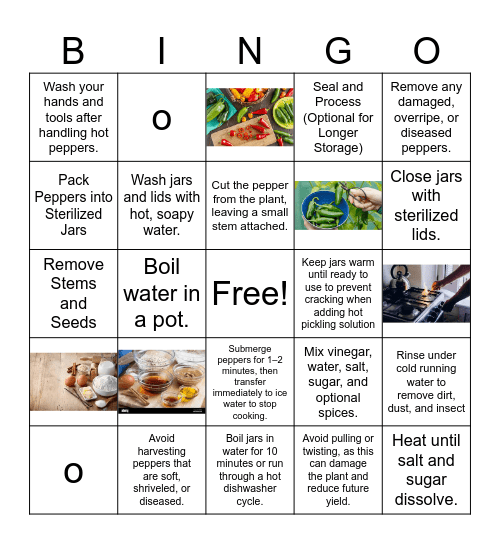Sequencing  Bingo - How to Pickle Pepper Bingo Card