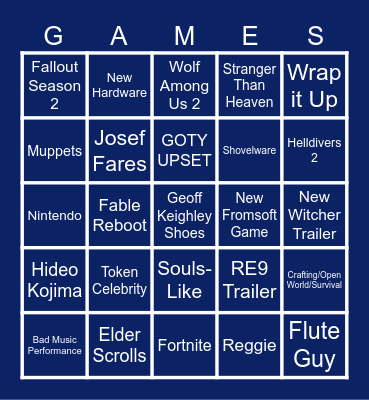 GAME AWARDS 2025 Bingo Card