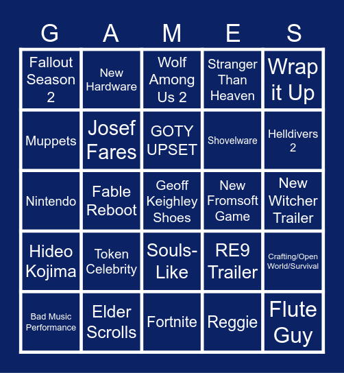 GAME AWARDS 2025 Bingo Card