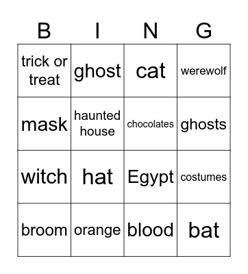 IELC Halloween Special Bingo Card