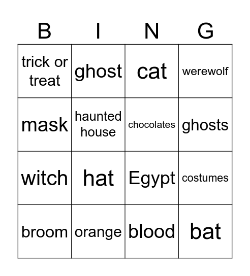 IELC Halloween Special Bingo Card