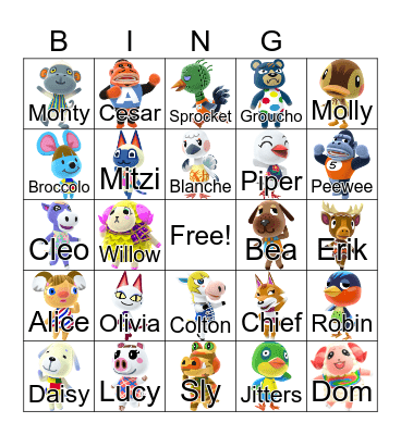 Animal Crossing Bingo Card