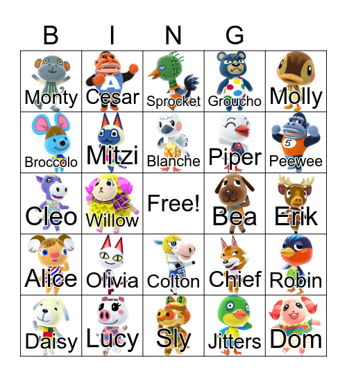 Animal Crossing Bingo Card