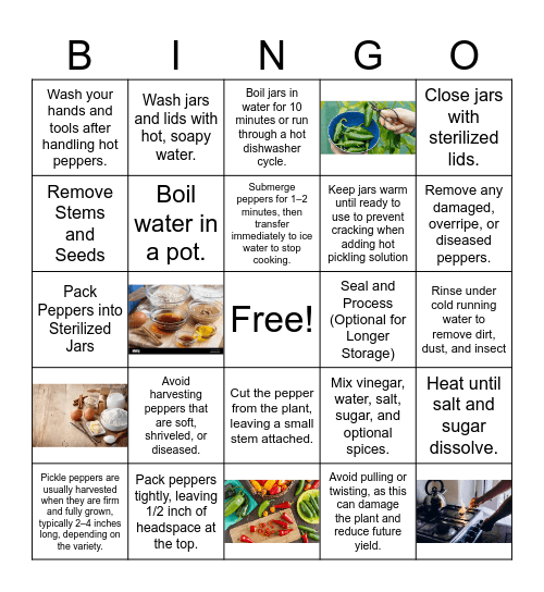 Sequencing  Bingo - How to Pickle Pepper Bingo Card