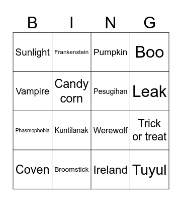 IELC Halloween Bingo Card
