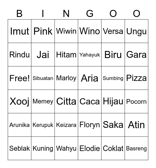 Floryn Bingo Card