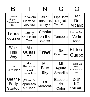 Bingo Octubre Musical Maria Bingo Card