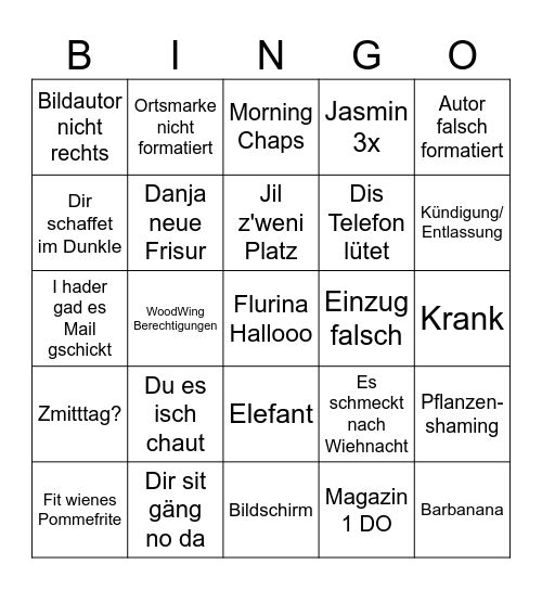 Bingo Bongo Bango Bingo Card