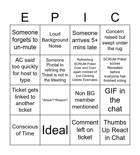 EPIC Bingo Card