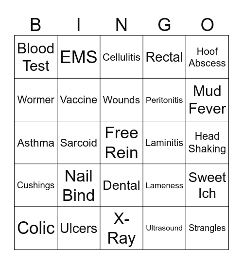Linkswood Equine Bingo Card