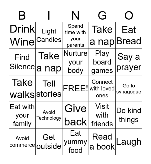 Shabbat Bingo Card