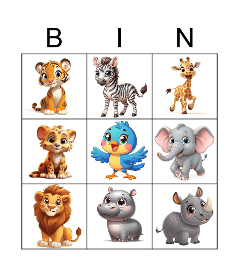 Zoo Animals Bingo Card