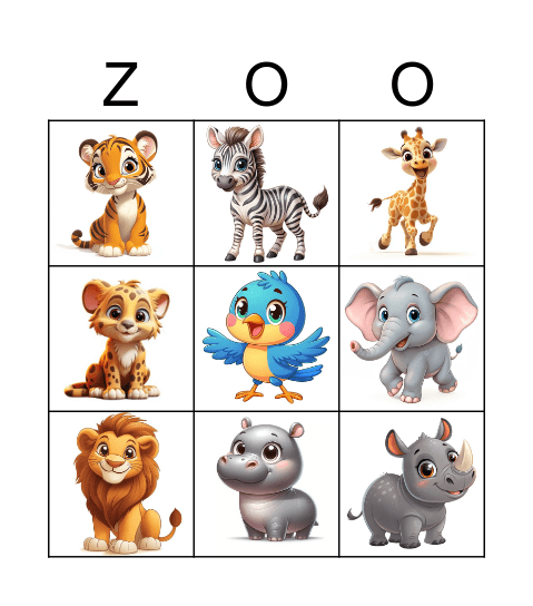 Zoo Animals Bingo Card