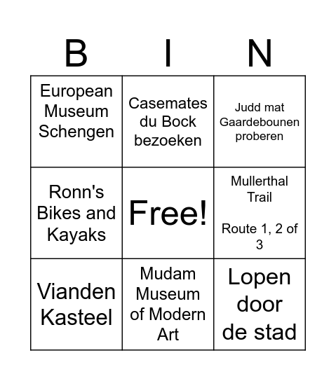Luxembourg race Bingo Card