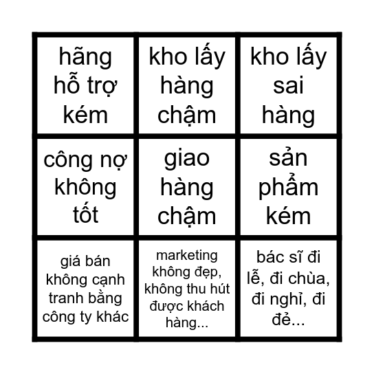 Bingo (họp sale edition) - Lý do doanh số không đạt là gì? Bingo Card