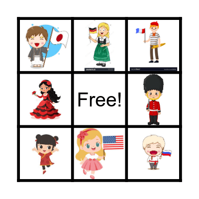 countries and nationalities Bingo Card