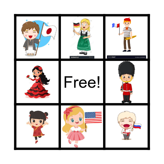 countries and nationalities Bingo Card