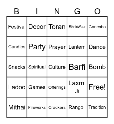 Diwali Bingo Card