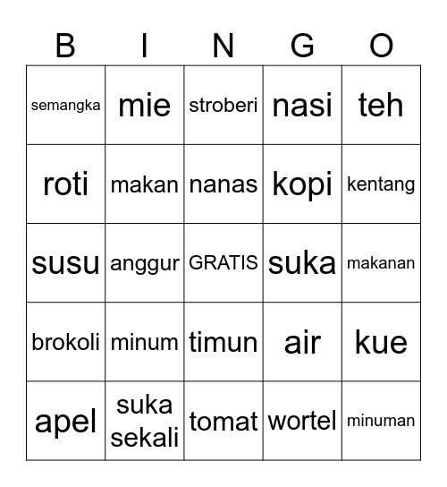 Makanan dan Minuman Bingo Card