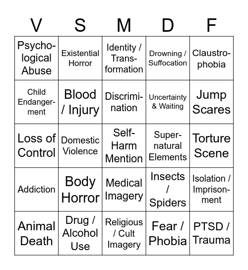 Trigger-Warning Bingo: Video Game Edition Bingo Card