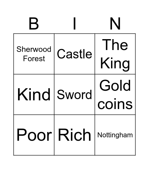 Robin Hood Bingo Card