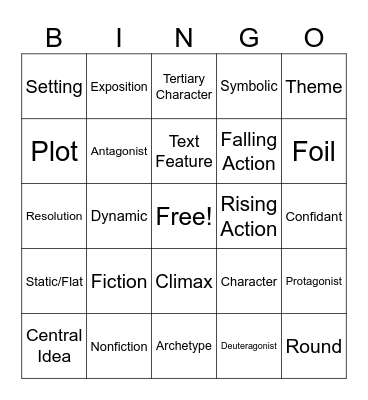 Fiction Unit Bingo Card