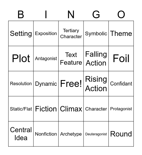 Fiction Unit Bingo Card