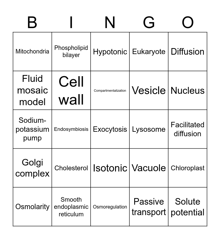Cell Structure and Function Bingo Card