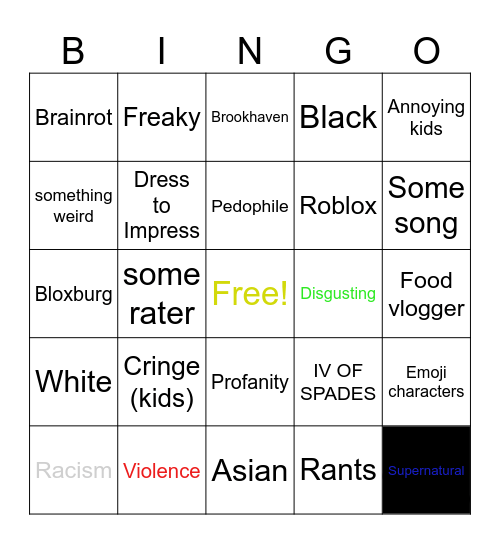 Reels bingo Card