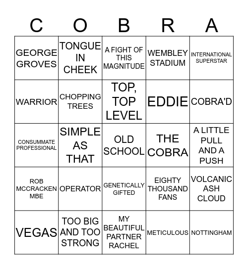 CARL FROCH BINGO Card