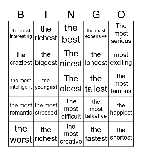Superlative Bingo Card