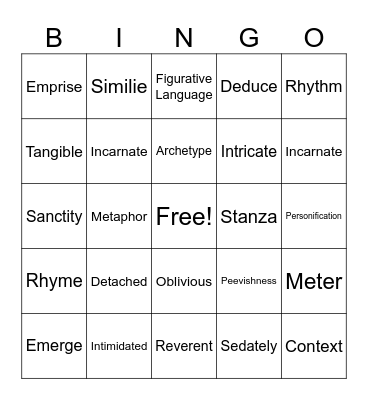 Vocab Quiz 10/17 Bingo Card