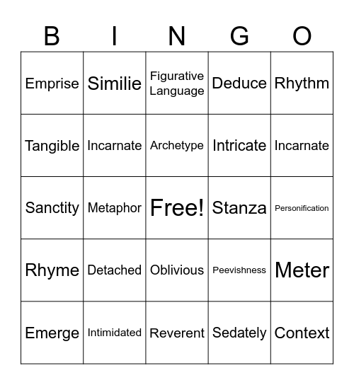 Vocab Quiz 10/17 Bingo Card