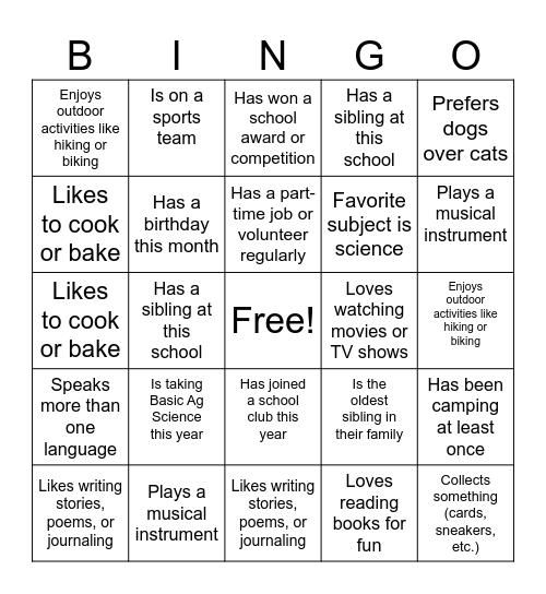 Get to Know Me Bingo Card