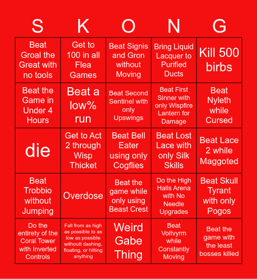 Silksong Bingo Card
