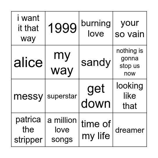 classics bingo 0868788459 dj Bingo Card