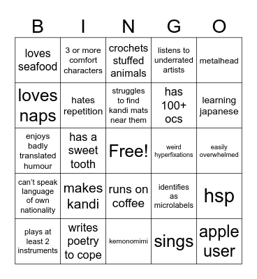 how similar are you to me? Bingo Card