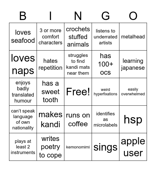 how similar are you to me? Bingo Card