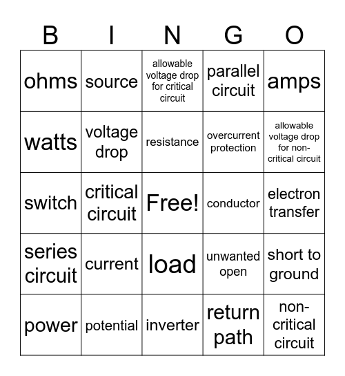 Marine Tech Electricity Bingo Card