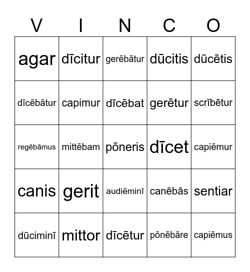 Present Indicative System of 3rd- and 4th-Conjugation Verbs Bingo Card