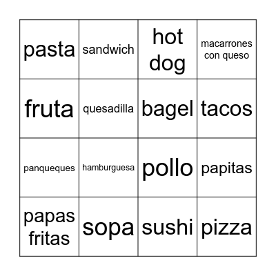 Comida Bingo Card