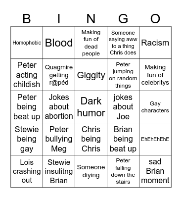 Family guy Bingo Card