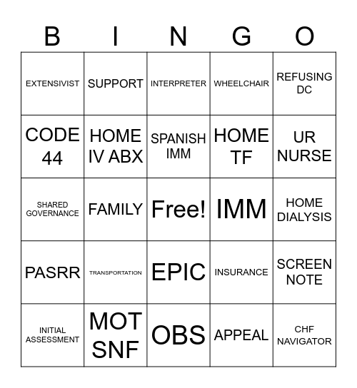 CASE MANAGEMENT Bingo Card