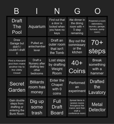 Blue Prince Day 1 Challenge Bingo Card