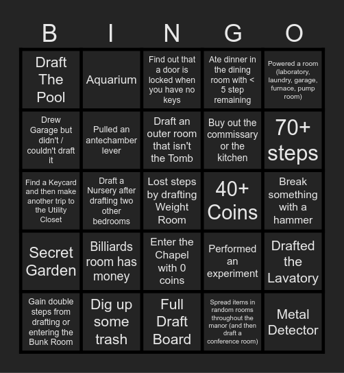 Blue Prince Day 1 Challenge Bingo Card
