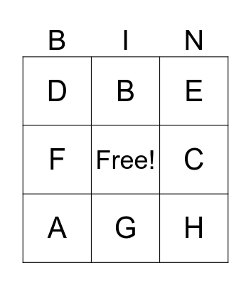 Letter A - I Bingo Card