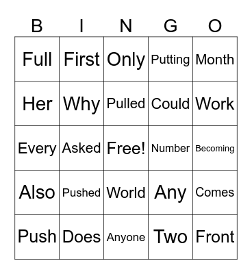 High-Frequency Words Bingo Card