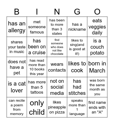 FIND SOMEONE WHO Bingo Card