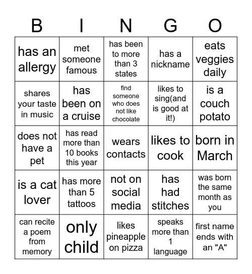 FIND SOMEONE WHO Bingo Card