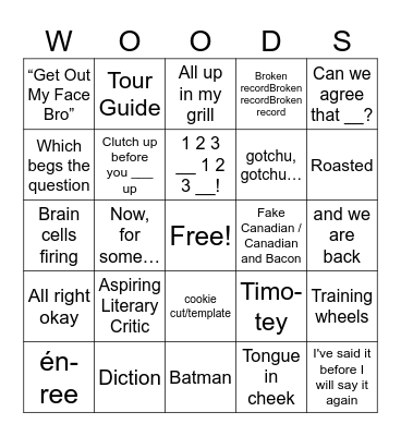 Diction in the Woods Bingo Card
